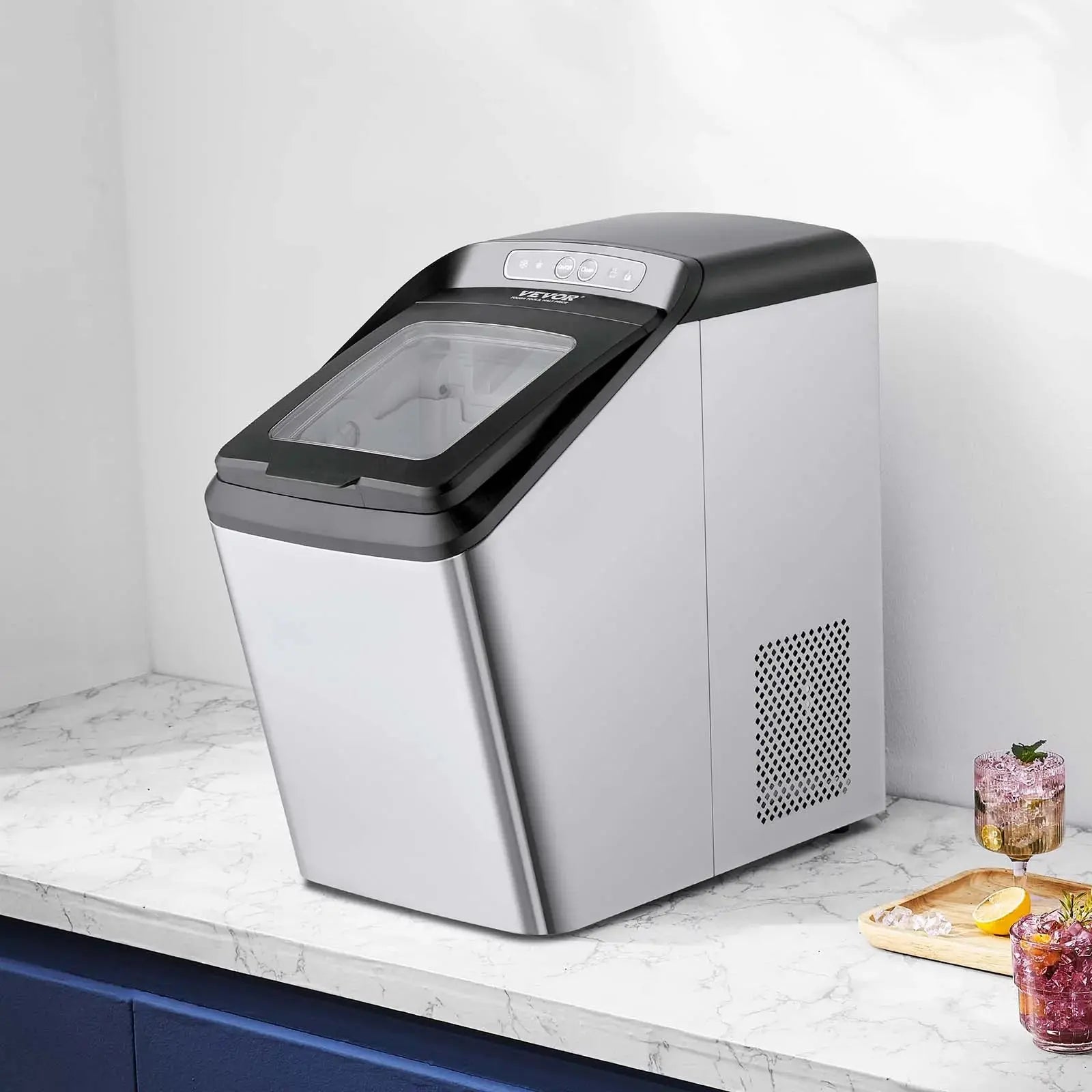 BENTISM Portable Countertop Ice Maker 37lbs/24H,Manual & Auto Refill Nugget Ice Maker Self-Cleaning with UV Function,Ice Maker with Scoop and 4.8lbs Storage Basket | Fridge.com