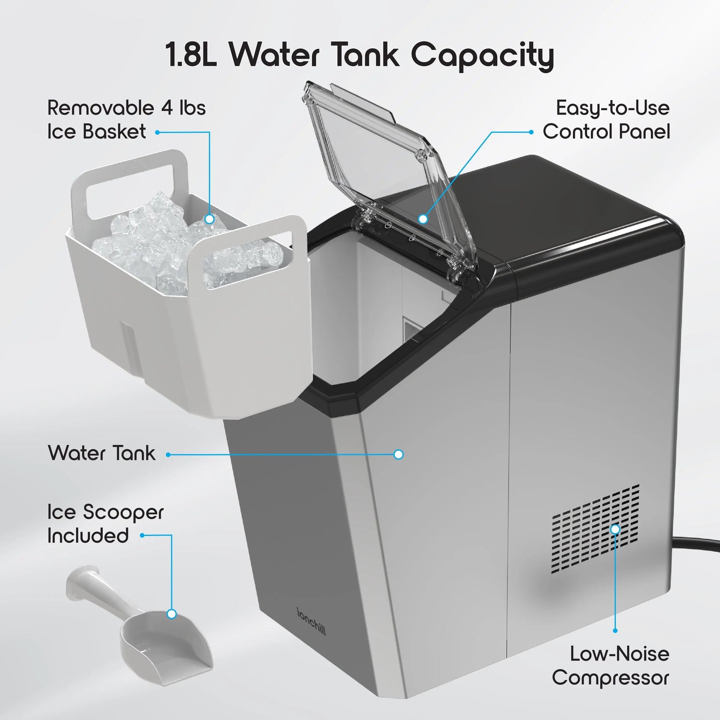 Ionchill Quickcube Nugget Ice Maker, 25Lbs/24Hrs Compact Countertop Ice Machine | Fridge.com