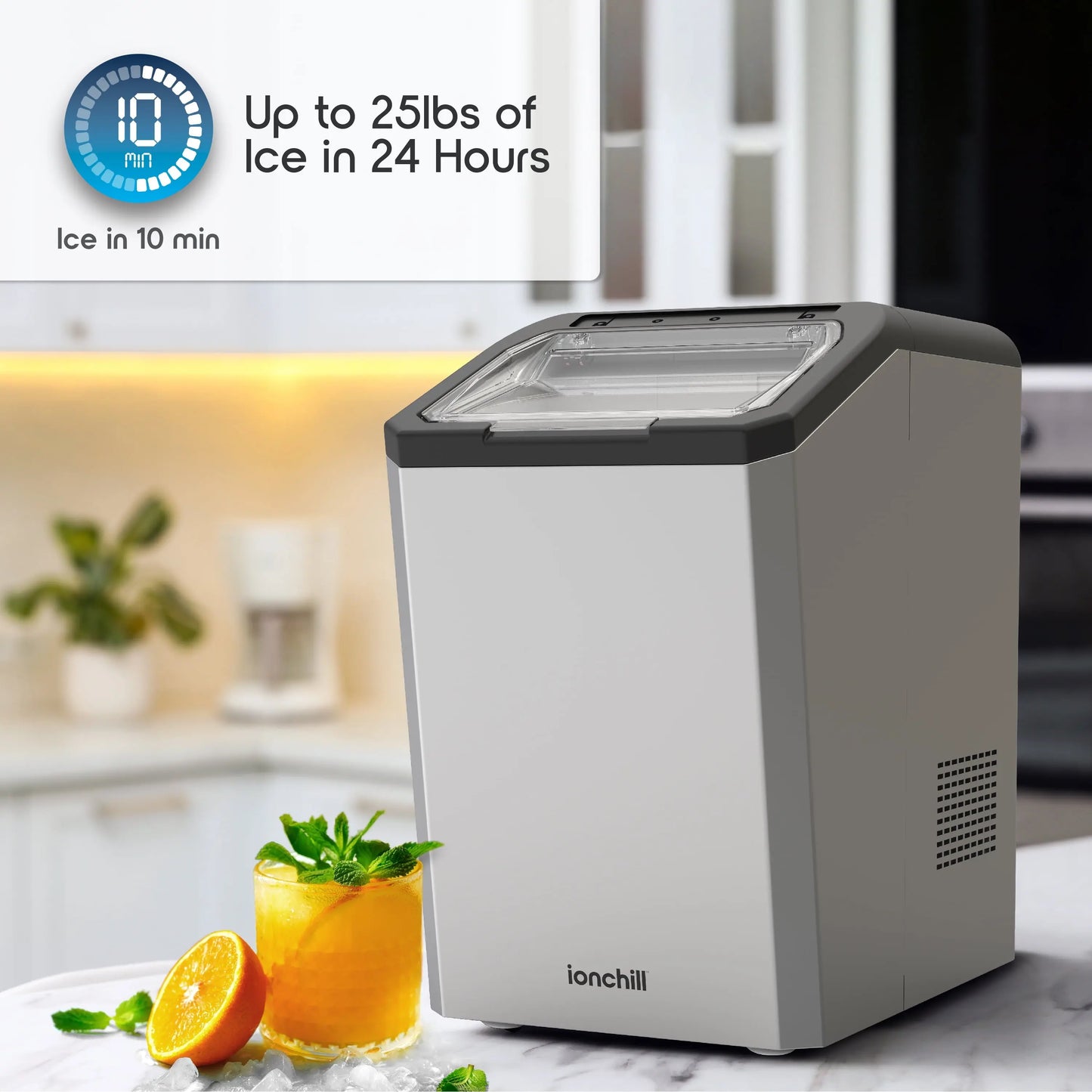 Ionchill Quickcube Nugget Ice Maker, 25Lbs/24Hrs Compact Countertop Ice Machine | Fridge.com