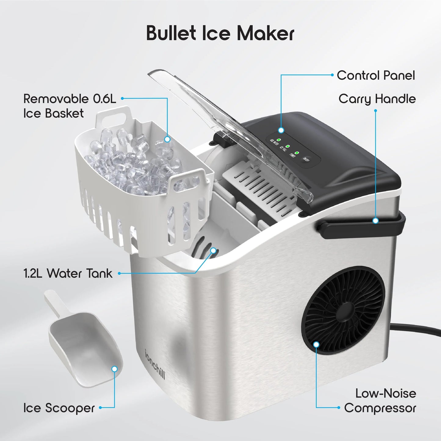 Ionchill Quick Cube Ice Machine, 26Lbs/24Hrs Portable Countertop Bullet Cubed Ice Maker | Fridge.com