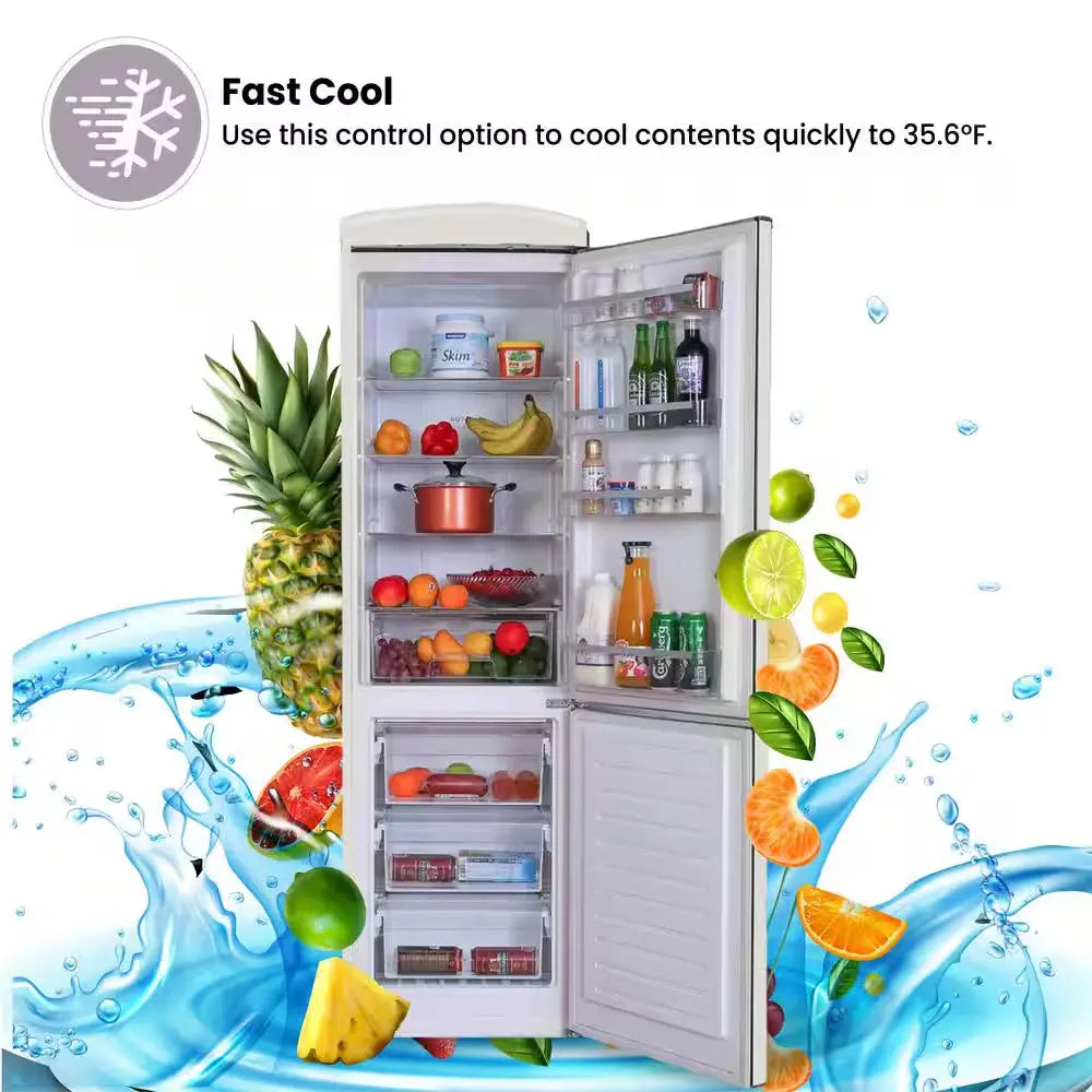 24In RETRO BOTTOM MOUNT 11Cf Refrigerator Fast Freeze 110V in Cream | Fridge.com