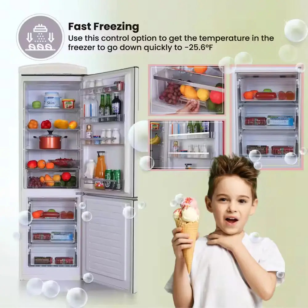 24In RETRO BOTTOM MOUNT 11Cf Refrigerator Fast Freeze 110V in Cream | Fridge.com