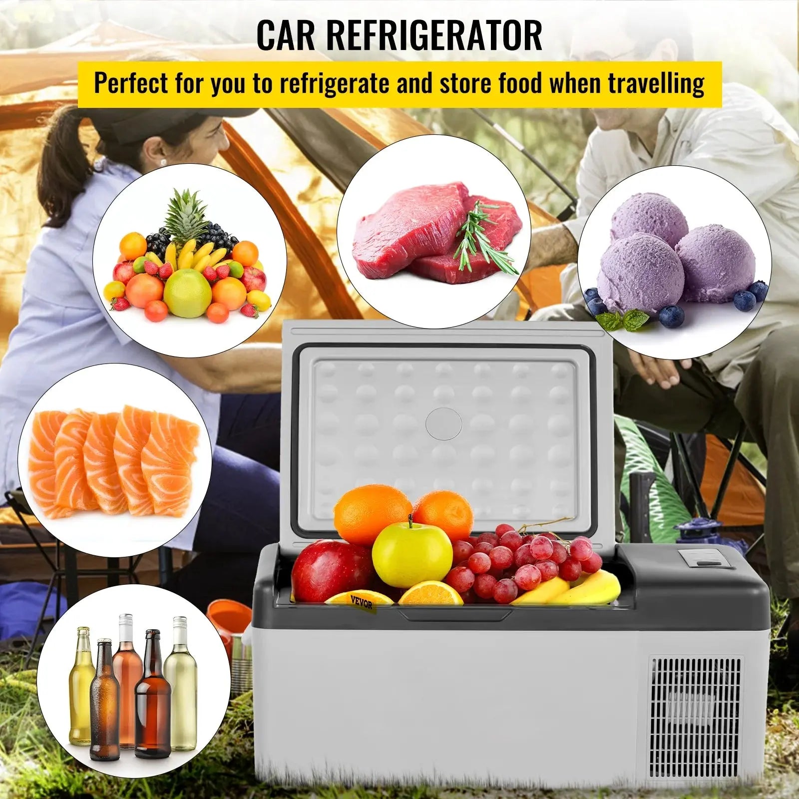 VEVOR Car Refrigerator 16 Qt, Portable Refrigerators with -4℉-68℉ Cooling Range & App Control, 12/24V DC & 110-240V AC Electric Cooler for Truck Vehicle Outdoor & Home Use, Gray | Fridge.com