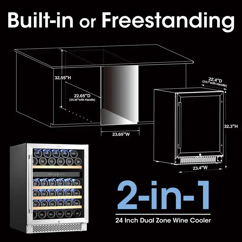 24'' 46 Bottle Dual Zone Wine Cooler Built-In Wine Refrigerator | Fridge.com