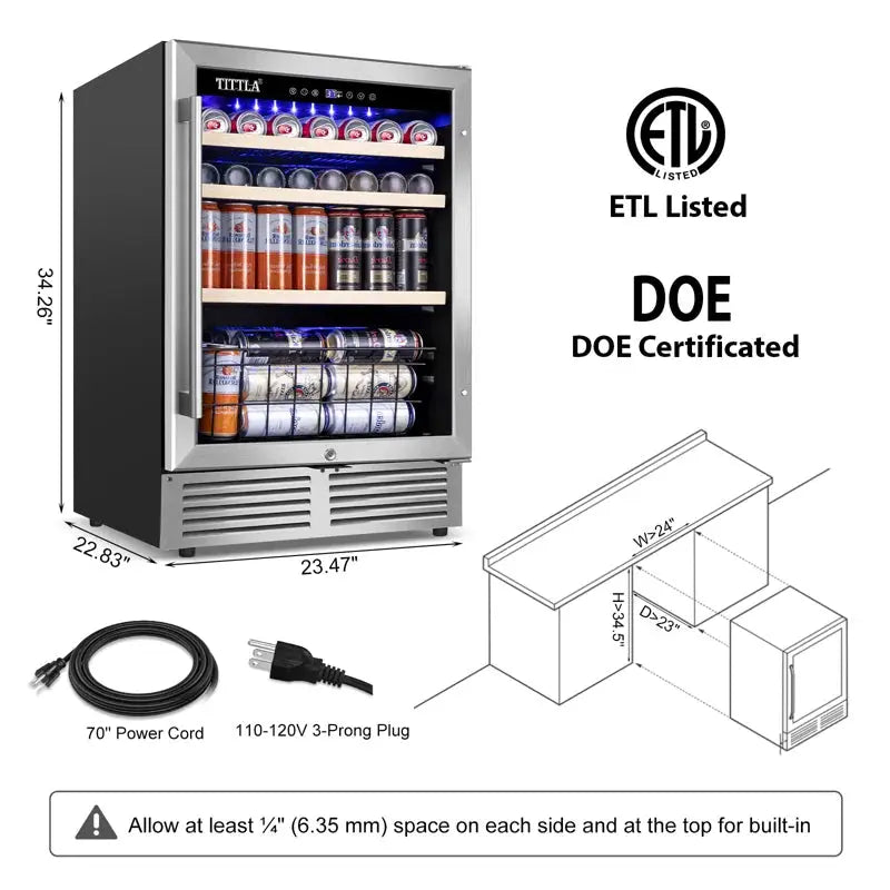 24" Beverage Refrigerator 150 Cans Reversible Handle Built-In Beer Fridge Soda Drink Cooler | Fridge.com