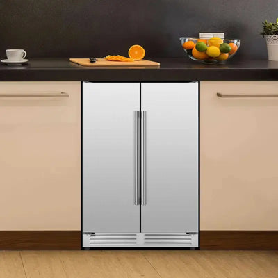 24" Beverage Refrigerator Silver French Door 120 Cans Built-In Beer Cooler Freestanding Fridge | Fridge.com