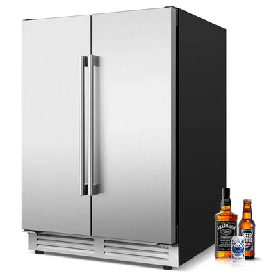 24" Beverage Refrigerator Silver French Door 120 Cans Built-In Beer Cooler Freestanding Fridge | Fridge.com