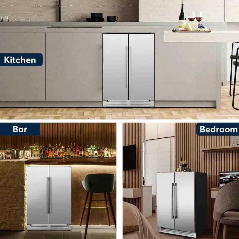 24" Beverage Refrigerator Silver French Door 120 Cans Built-In Beer Cooler Freestanding Fridge | Fridge.com