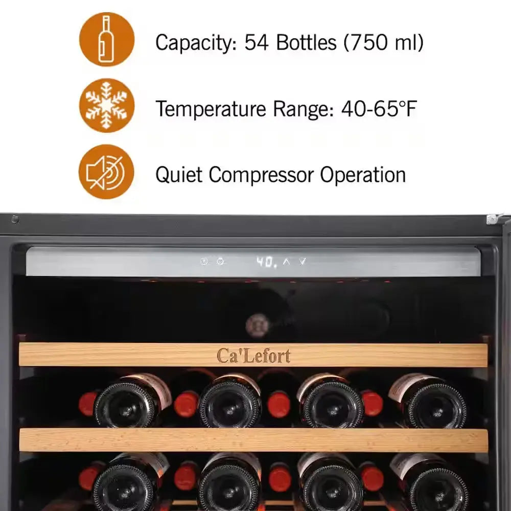 24" Single Zone 54-Bottle Built-In Wine Cooler Refrigerator Fridge Touch Panel Frost Free Dual Layer Tempered Glass Door | Fridge.com