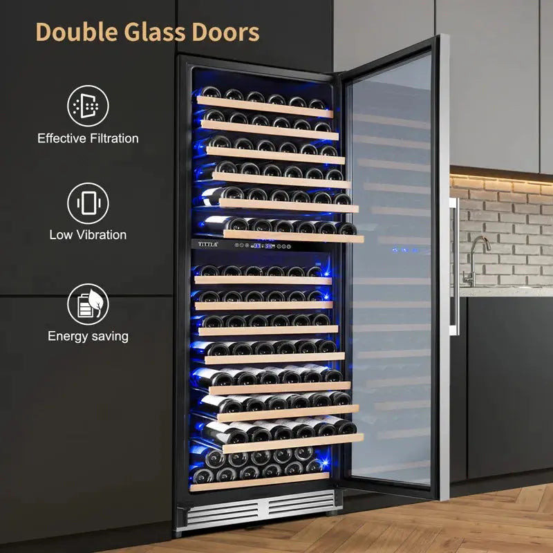 24" Wine Premium Refrigerator 154 Bottle with Two Door Handle Built-In Wine Cooler Dual Zone | Fridge.com