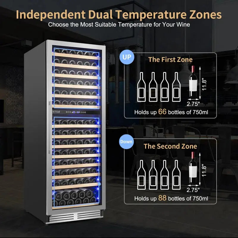 24" Wine Premium Refrigerator 154 Bottle with Two Door Handle Built-In Wine Cooler Dual Zone | Fridge.com