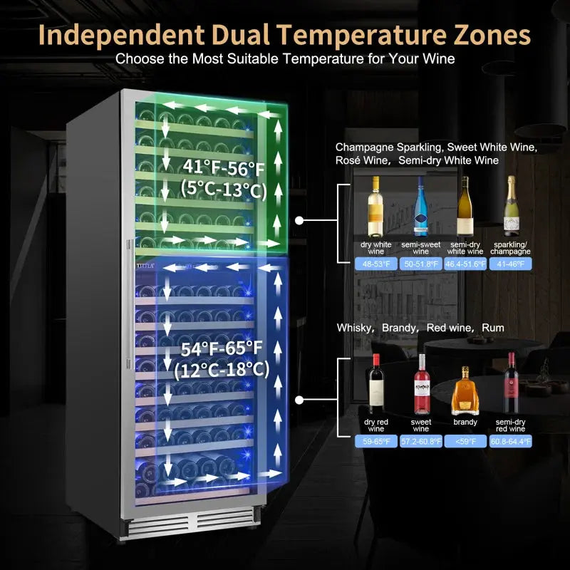 24" Wine Premium Refrigerator 154 Bottle with Two Door Handle Built-In Wine Cooler Dual Zone | Fridge.com