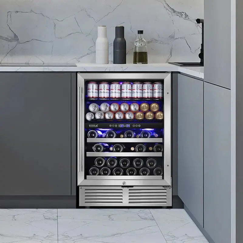 24" Wine & Beverage Refrigerator 27 Bottle & 94 Can Upper and Lower Zone Reversible Door Wine Cooler | Fridge.com