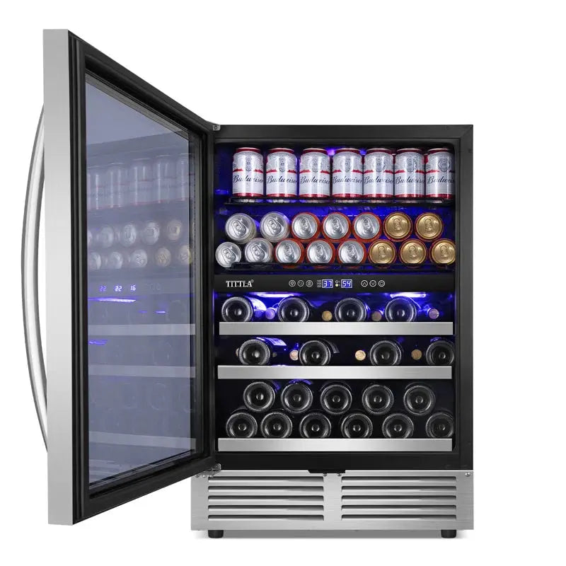 24" Wine & Beverage Refrigerator 27 Bottle & 94 Can Upper and Lower Zone Reversible Door Wine Cooler | Fridge.com