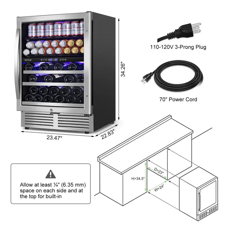 24" Wine & Beverage Refrigerator 27 Bottle & 94 Can Upper and Lower Zone Reversible Door Wine Cooler | Fridge.com