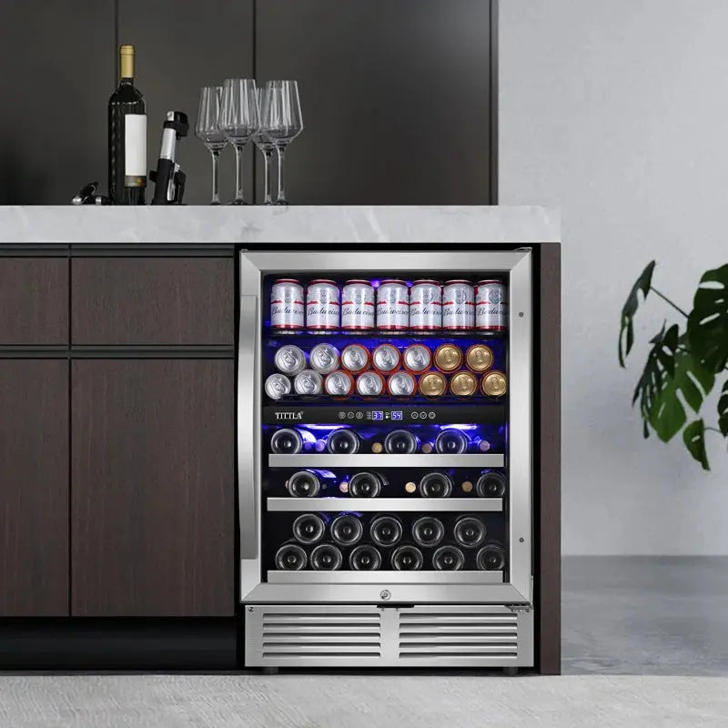 24" Wine & Beverage Refrigerator 27 Bottle & 94 Can Upper and Lower Zone Reversible Door Wine Cooler | Fridge.com