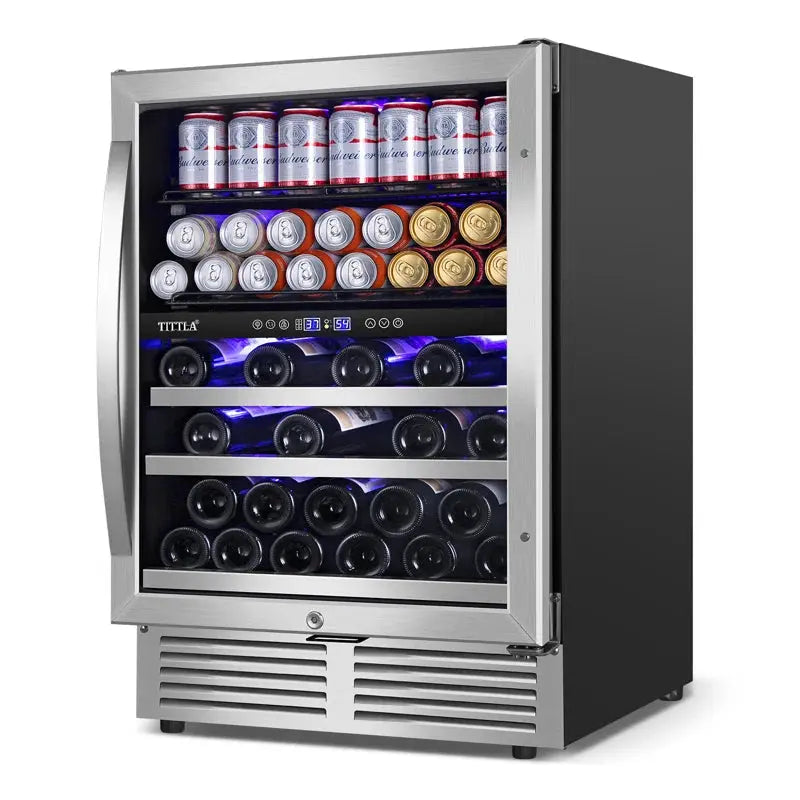 24" Wine & Beverage Refrigerator 27 Bottle & 94 Can Upper and Lower Zone Reversible Door Wine Cooler | Fridge.com