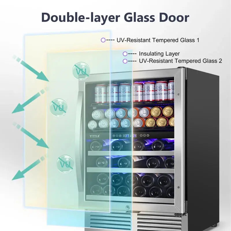 24" Wine & Beverage Refrigerator 27 Bottle & 94 Can Upper and Lower Zone Reversible Door Wine Cooler | Fridge.com