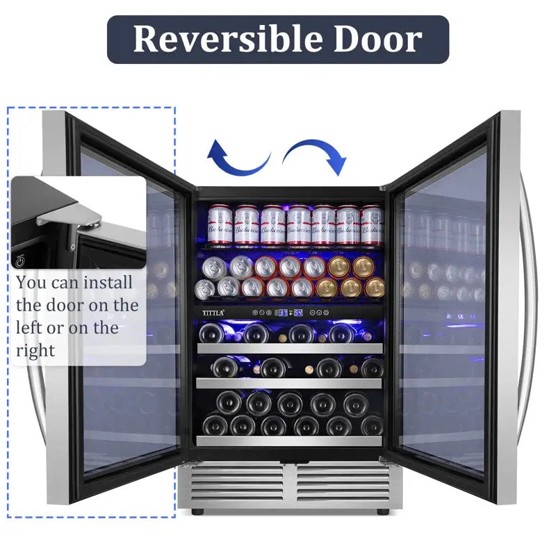 24" Wine & Beverage Refrigerator 27 Bottle & 94 Can Upper and Lower Zone Reversible Door Wine Cooler | Fridge.com