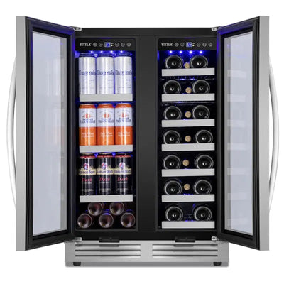 24" Wine and Beverage Refrigerator Dual Zone 20 Bottle&60 Can Built-In Wine Cooler with Four Handle | Fridge.com