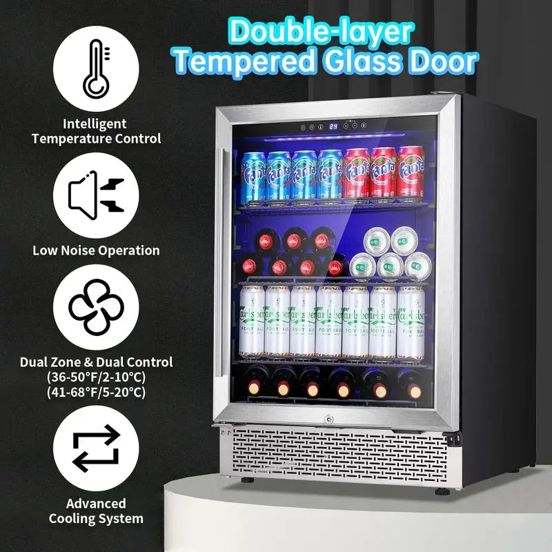 24”Wine Cooler Cabinet Built-In or Freestanding, Beverage Refrigerator with Stainless Steel Glass Door | Fridge.com