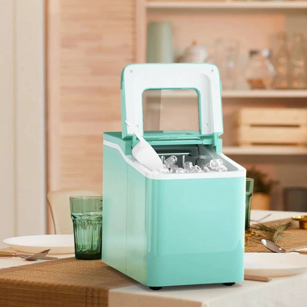 26 Lb. Portable Ice Maker in Green with Ice Scoop and Detachable Basket | Fridge.com