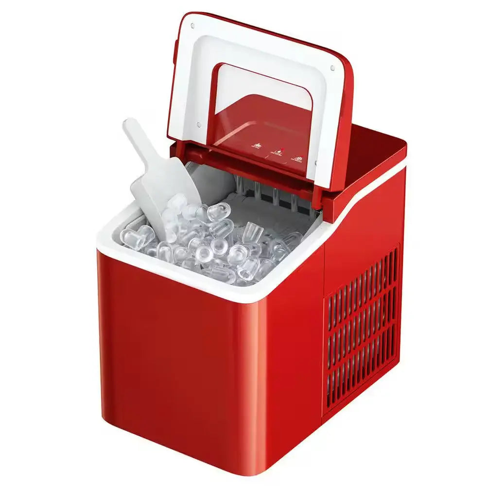 26 Lb. Portable Ice Maker in Red with Ice Scoop and Detachable Basket | Fridge.com