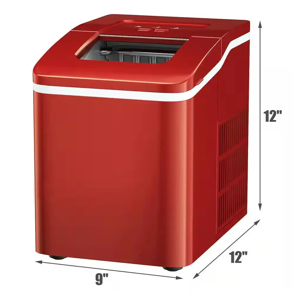 26 Lb. Portable Ice Maker in Red with Ice Scoop and Detachable Basket | Fridge.com