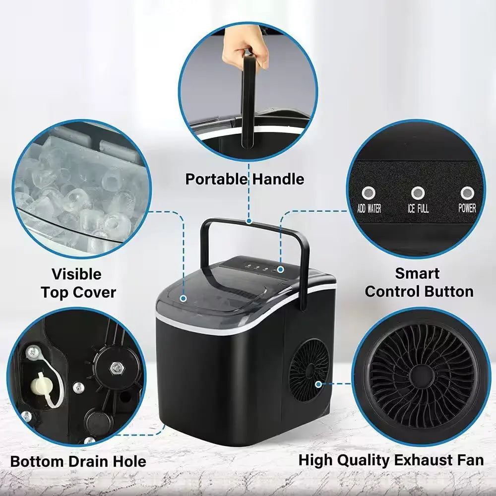 26 Lb. Portable Self-Clean Ice Maker in Black with Scoop and Basket | Fridge.com