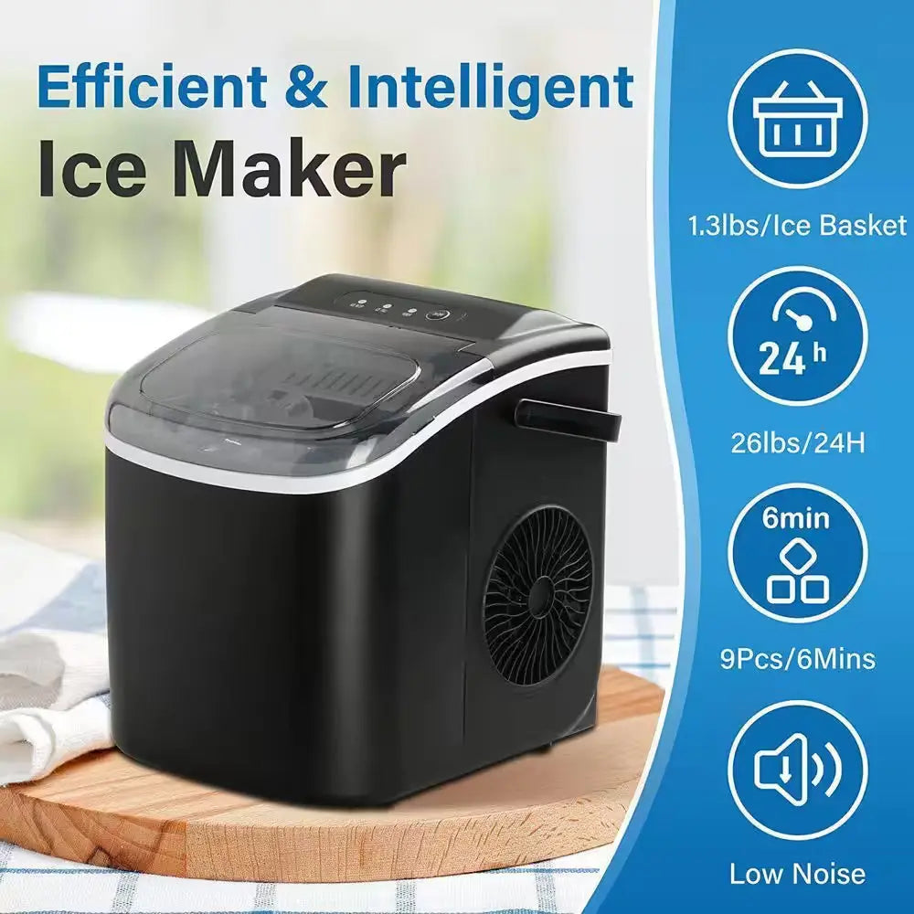 26 Lb. Portable Self-Clean Ice Maker in Black with Scoop and Basket | Fridge.com