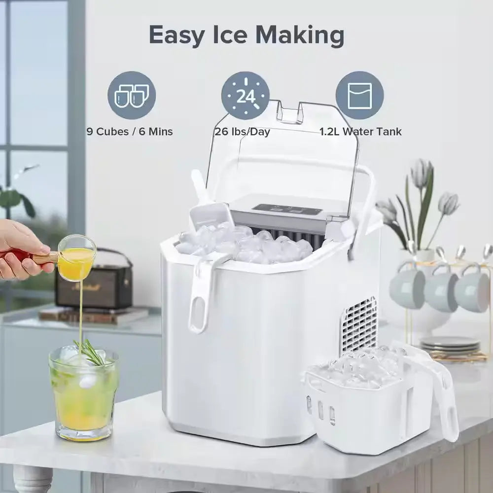 26 Lbs. Portable Countertop Bullet Ice Maker in White | Fridge.com