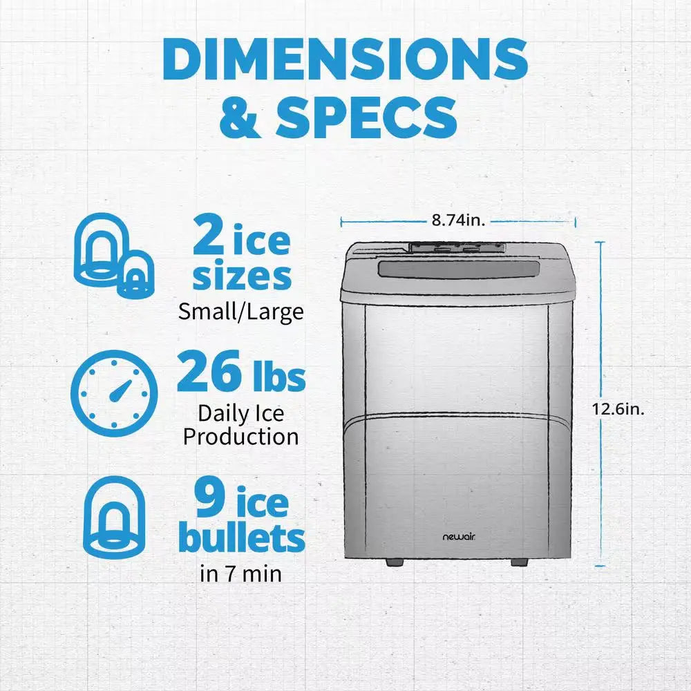 26 Lbs. Portable Ice Maker in Silver | Fridge.com