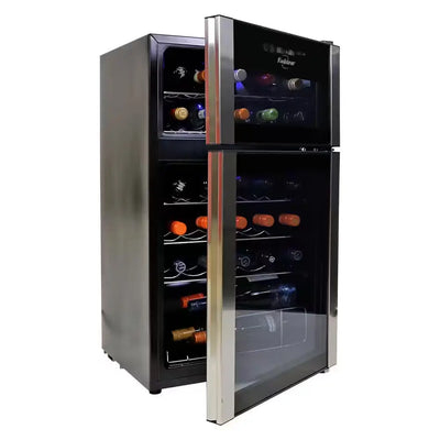 29 Bottle Dual Zone Wine Cooler, Black, 3 Cu. Ft.. (86L) Freestanding Wine Fridge | Fridge.com