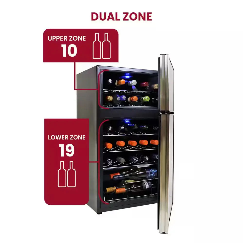 29 Bottle Dual Zone Wine Cooler, Black, 3 Cu. Ft.. (86L) Freestanding Wine Fridge | Fridge.com