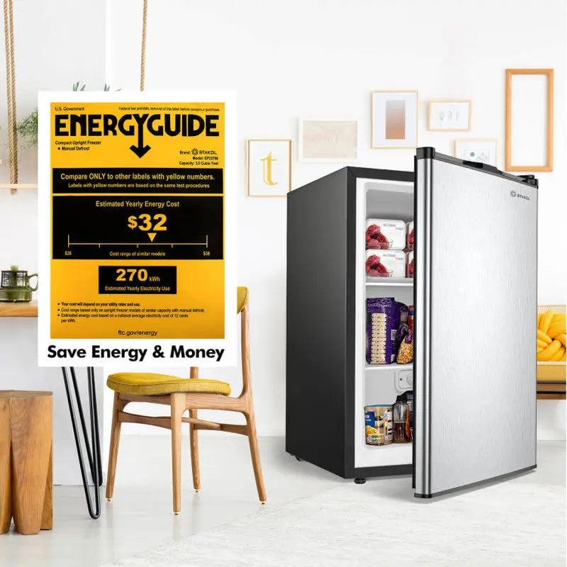 3 Cubic Feet Compact Upright Freezer with Stainless Steel Door | Fridge.com