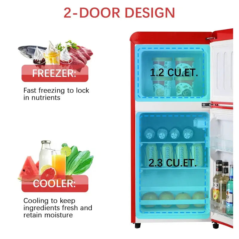 3.5 Cu. Ft. Retro Freestanding Mini Fridge with Freezer, 2-Door Compact Refrigerator with Top Freezer | Fridge.com