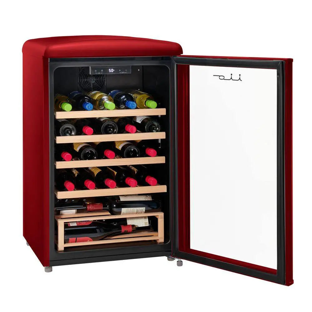 30 Bottle Free Standing Retro Wine Cooler in Wine Red | Fridge.com