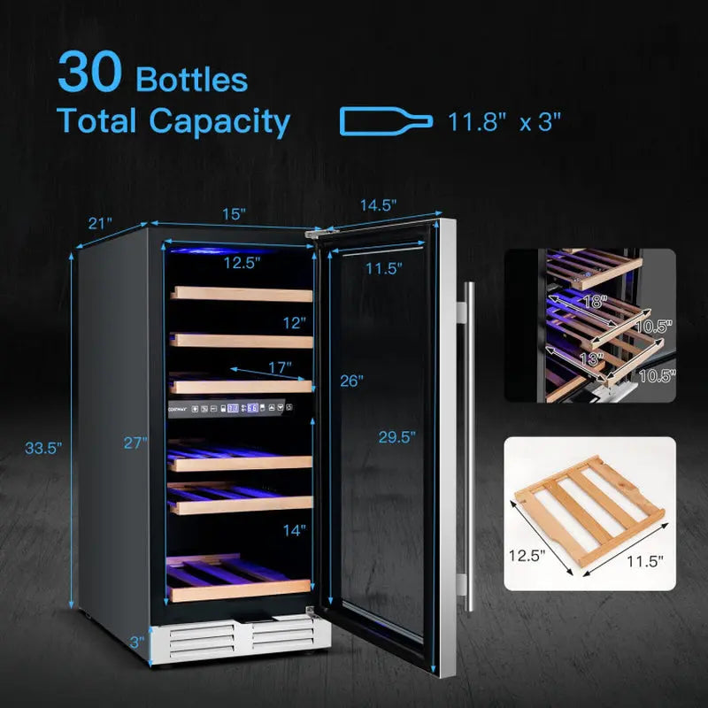 30-Bottle Freestanding Wine Cooler with Temp Memory and Dual Zones | Fridge.com