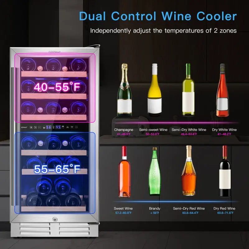 30-Bottle Freestanding Wine Cooler with Temp Memory and Dual Zones | Fridge.com