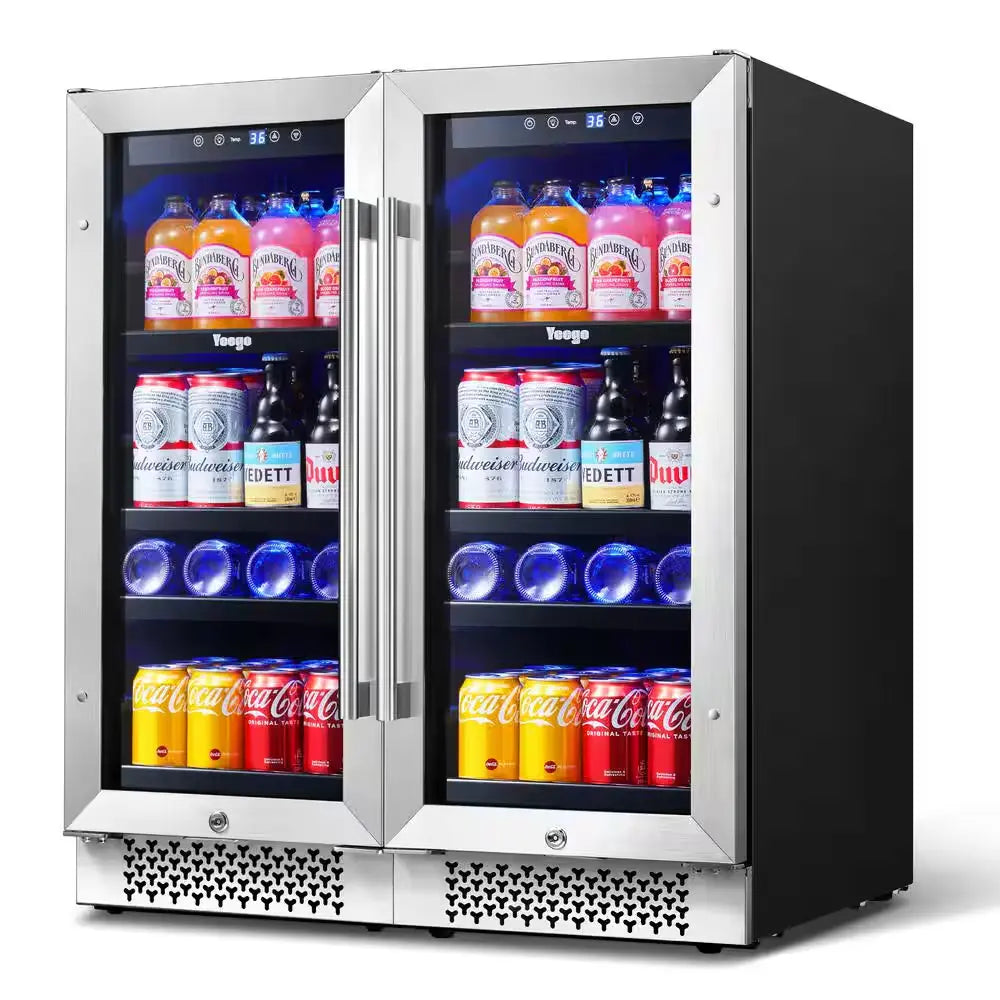 30 In. Double Zone 160 Cans Beverage Cooler in Black Side-By-Side Refrigerators Built-In Frost Free with Safety Lock | Fridge.com