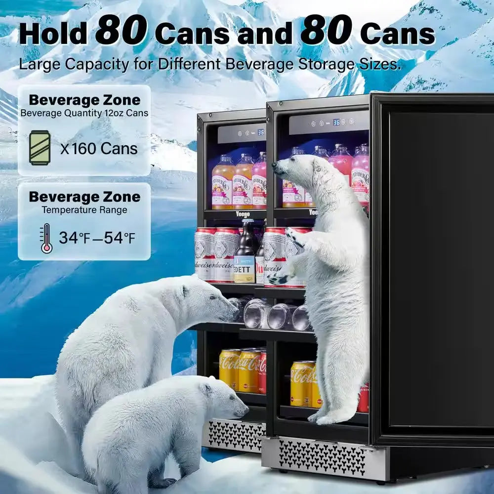 30 In. Double Zone 160 Cans Beverage Cooler in Black Side-By-Side Refrigerators Built-In Frost Free with Safety Lock | Fridge.com