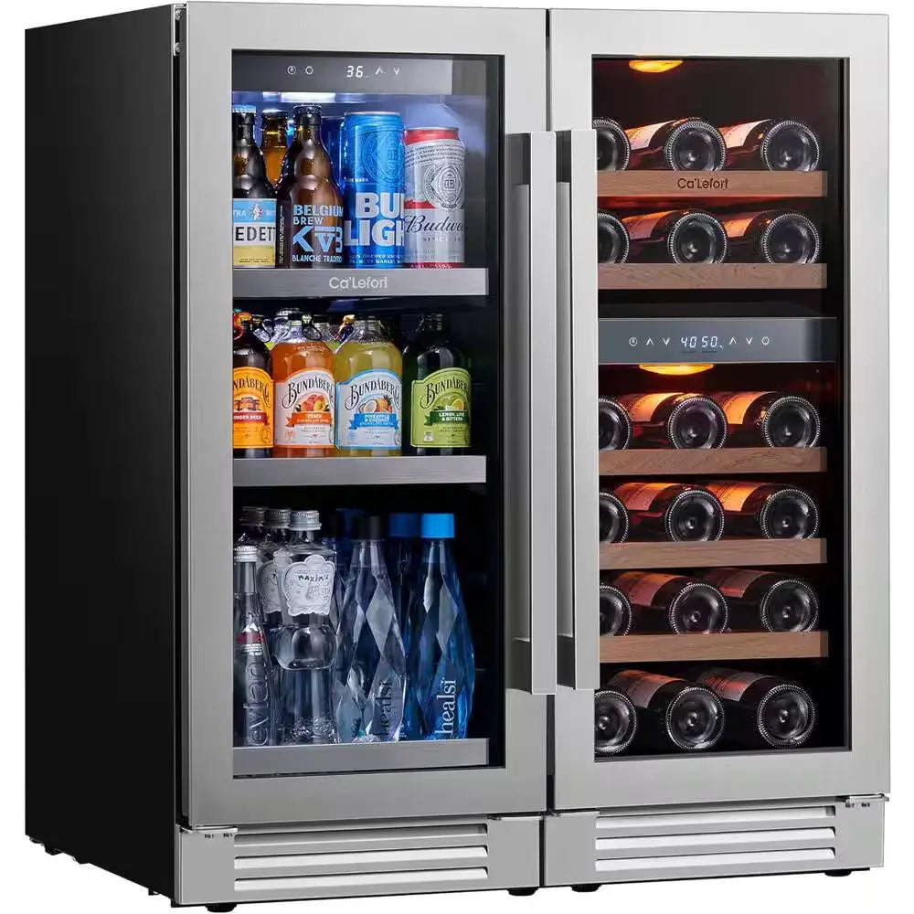 30 In. Dual Zone 33-Wine Bottles 100-Cans Beverage and Wine Cooler Side-By-Side Refrigerators Built-In Fridge in Black | Fridge.com