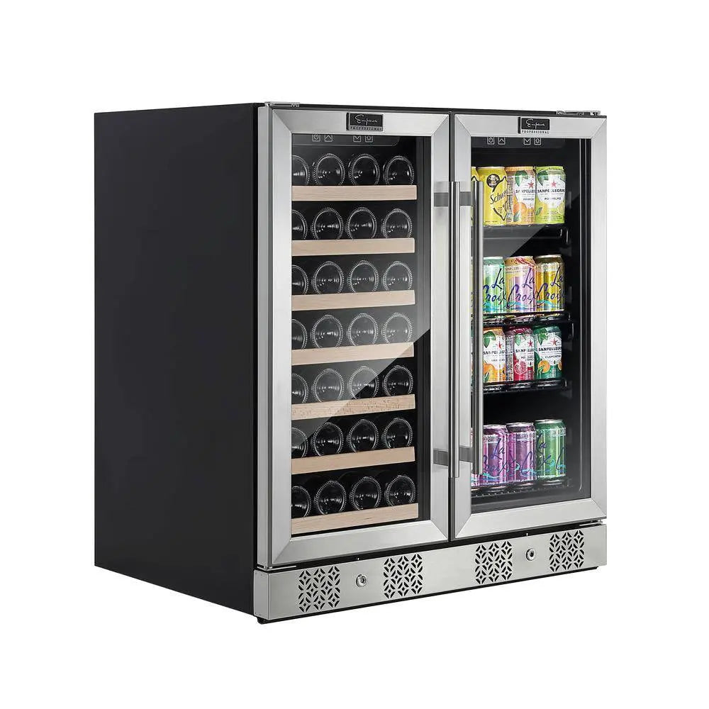 30 In. Dual Zone 6.3 Cu. Ft. Capacity 33-Bottle Wine Cooler and 96-Can Beverage Cooler Refrigerator in Stainless Steel | Fridge.com