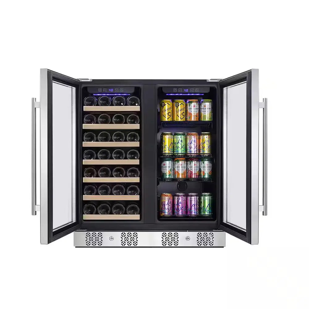 30 In. Dual Zone 6.3 Cu. Ft. Capacity 33-Bottle Wine Cooler and 96-Can Beverage Cooler Refrigerator in Stainless Steel | Fridge.com