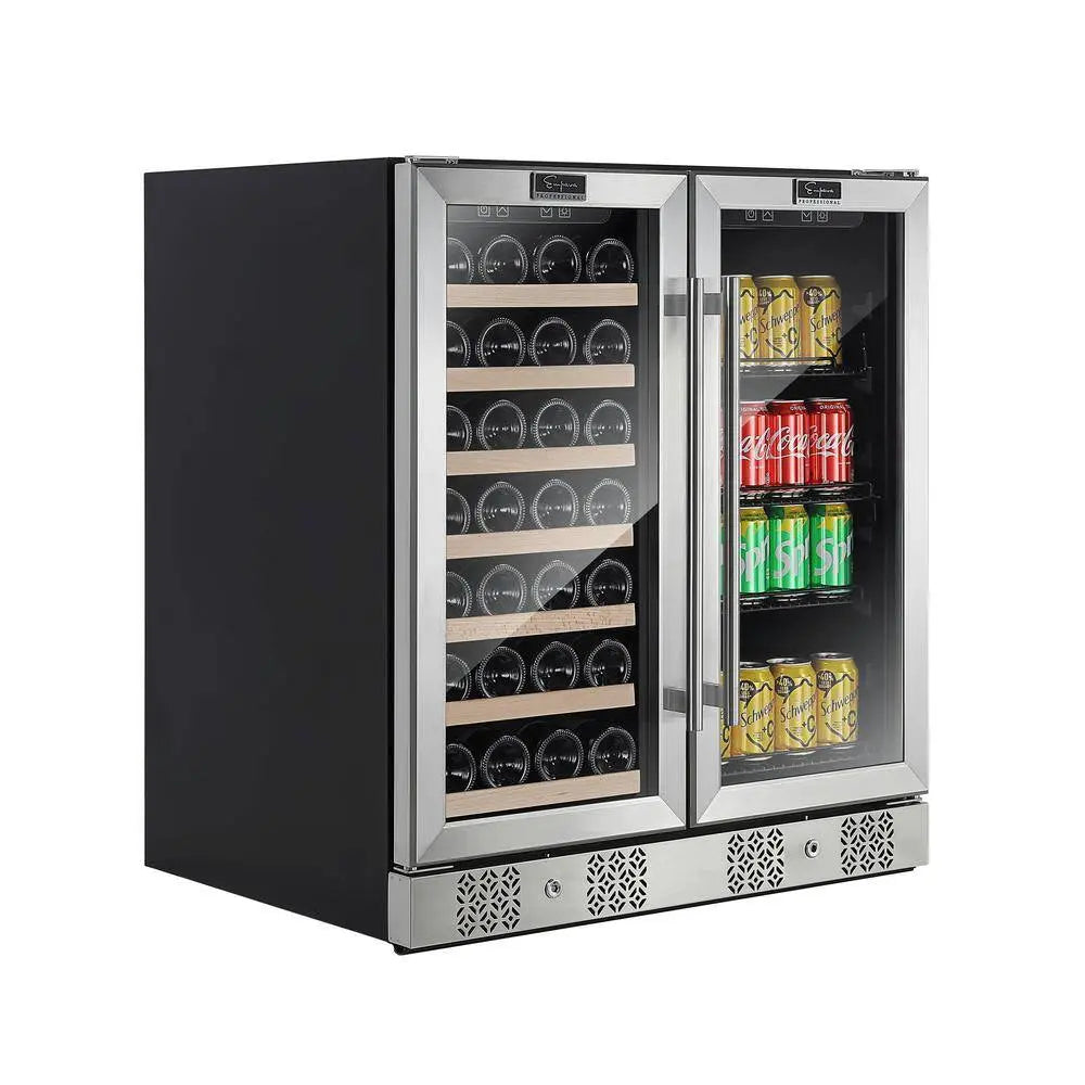 30 In. Dual Zone 6.3 Cu. Ft. Capacity 33-Bottle Wine Cooler and 96-Can Beverage Cooler Refrigerator in Stainless Steel | Fridge.com