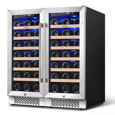 30 In. Dual Zone Cellar Cooling Unit 66-Bottles Built- in Wine Cooler Side-By-Side Refrigerators Mini Fridge in Black | Fridge.com