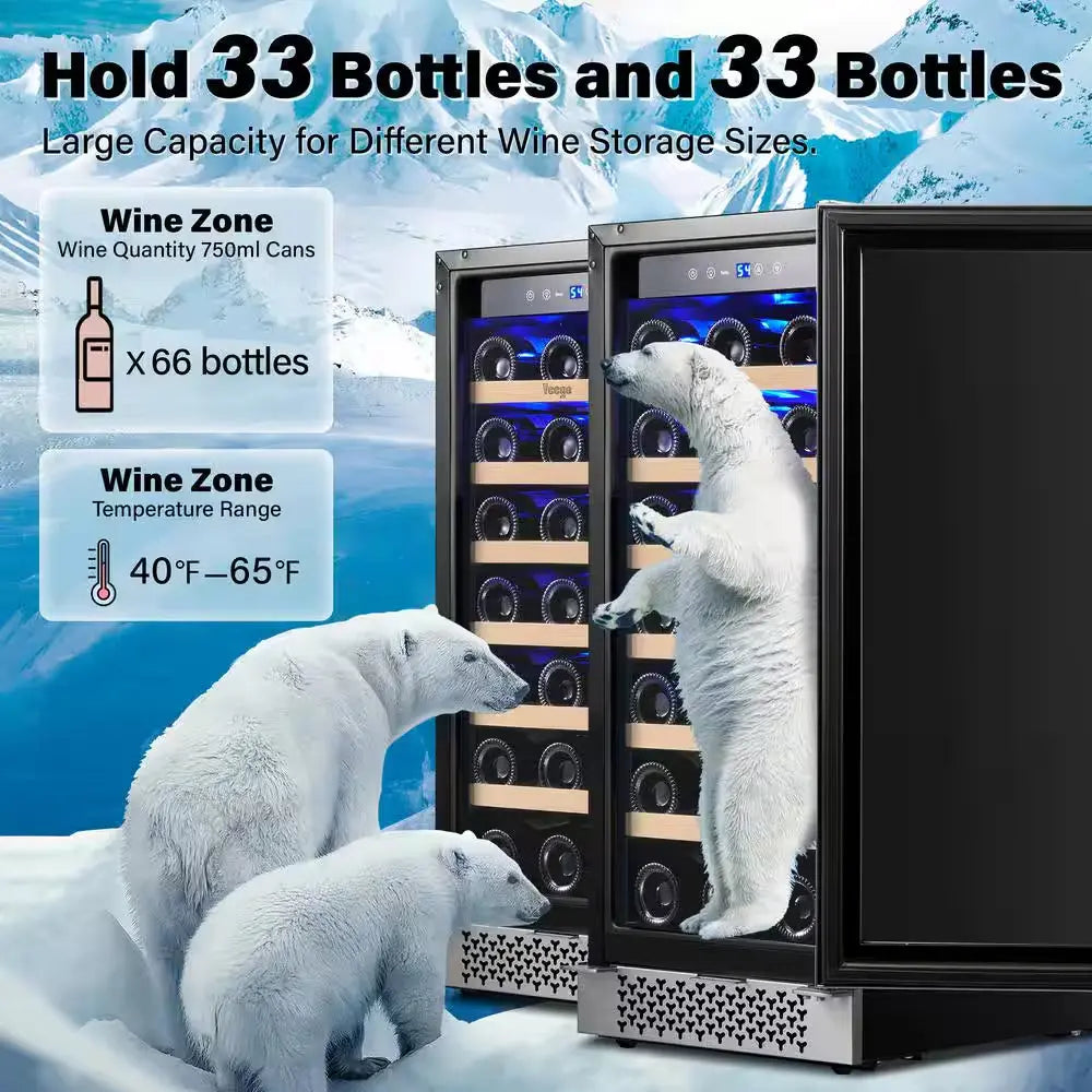 30 In. Dual Zone Cellar Cooling Unit 66-Bottles Built- in Wine Cooler Side-By-Side Refrigerators Mini Fridge in Black | Fridge.com