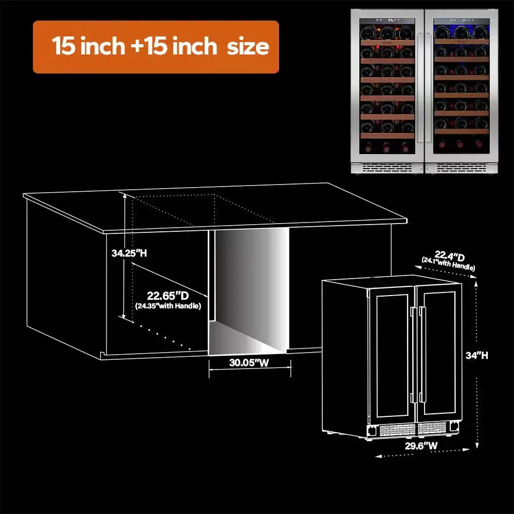 30 In. Dual Zone Cellar Cooling Unit 66-Bottles Wine Cooler Built- in Side-By-Side Refrigerators Frost-Free in Black | Fridge.com