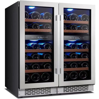 30 In. Quad Zone Cellar Cooling Unit 56-Bottles Built- in Wine Cooler Side-By-Side Refrigerators Frost Free in Black | Fridge.com