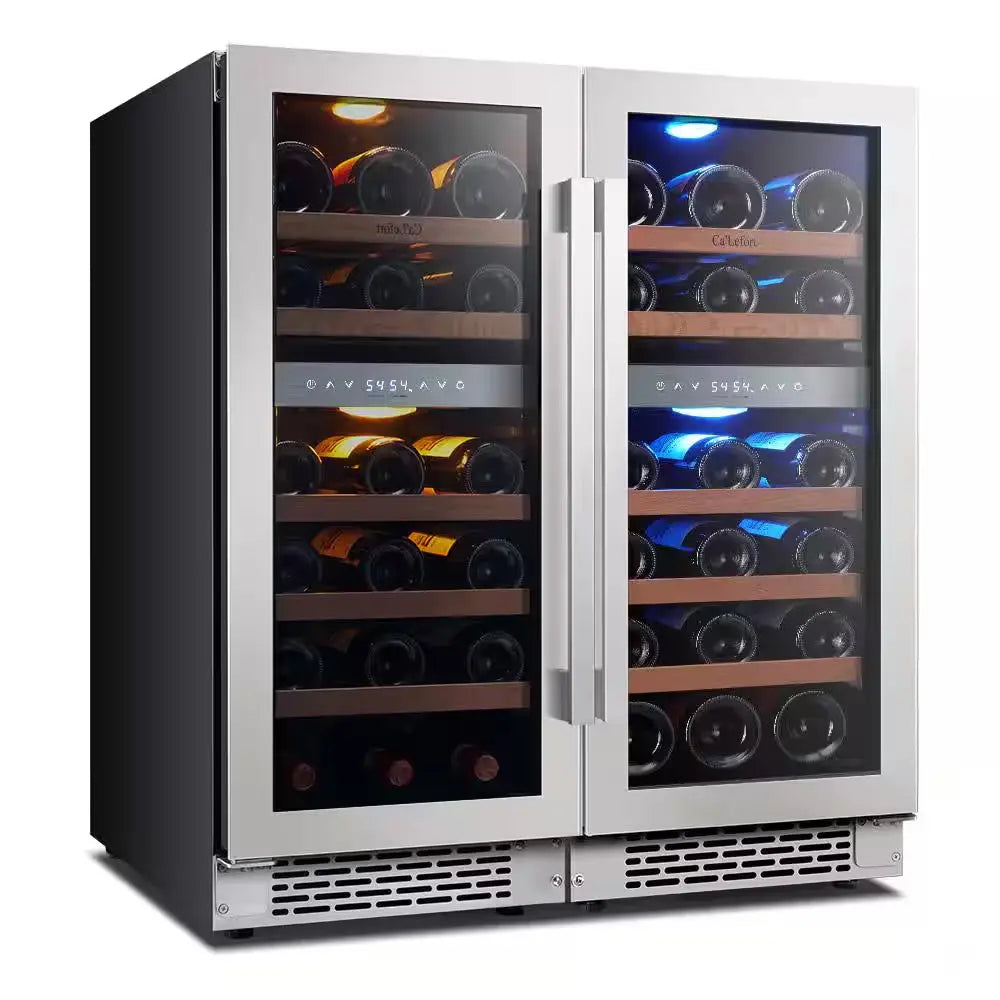 30 In. Quad Zone Cellar Cooling Unit 56-Bottles Built- in Wine Cooler Side-By-Side Refrigerators Frost Free in Black | Fridge.com